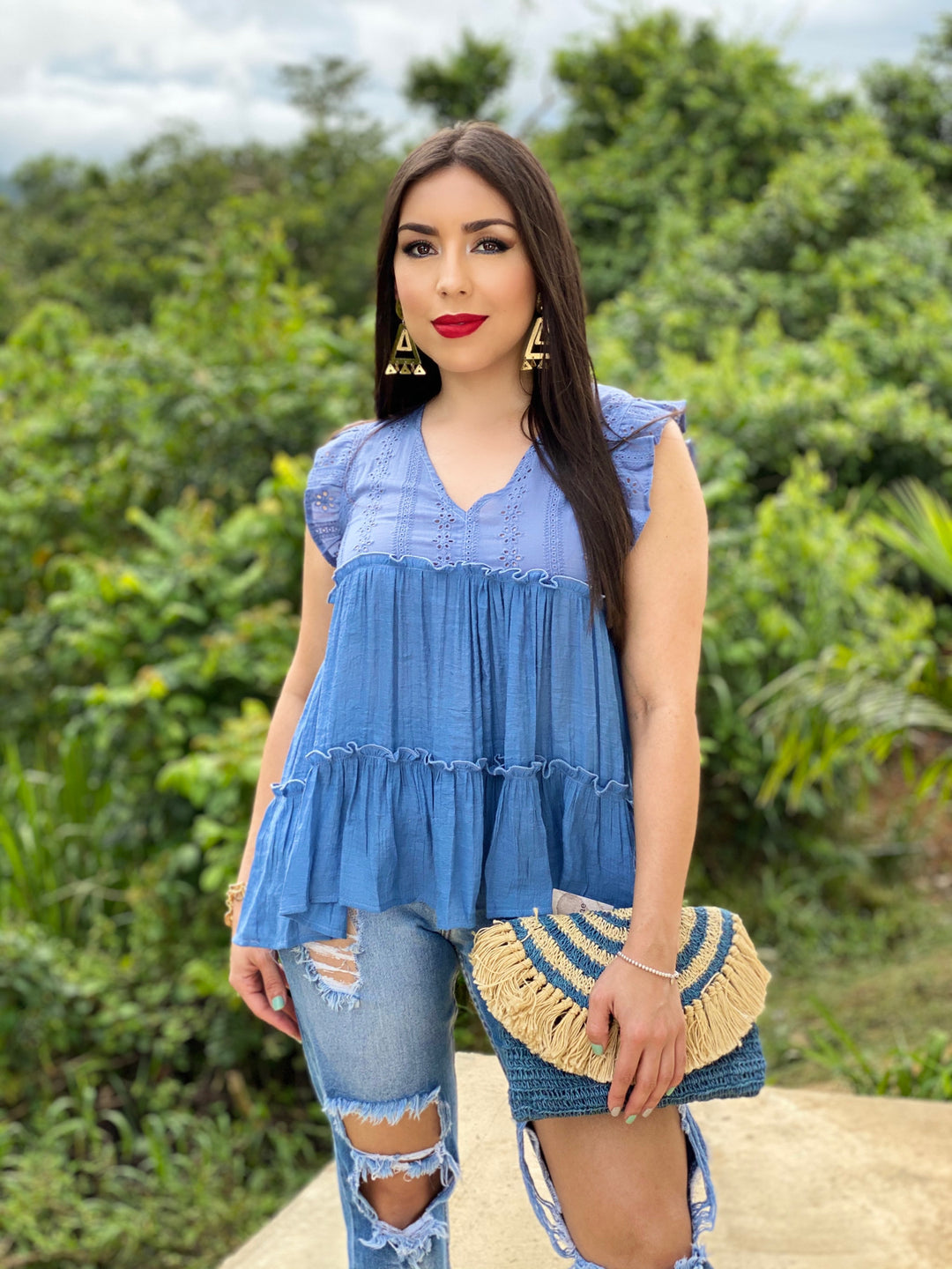 EYELET RUFFLE BABYDOLL TOP