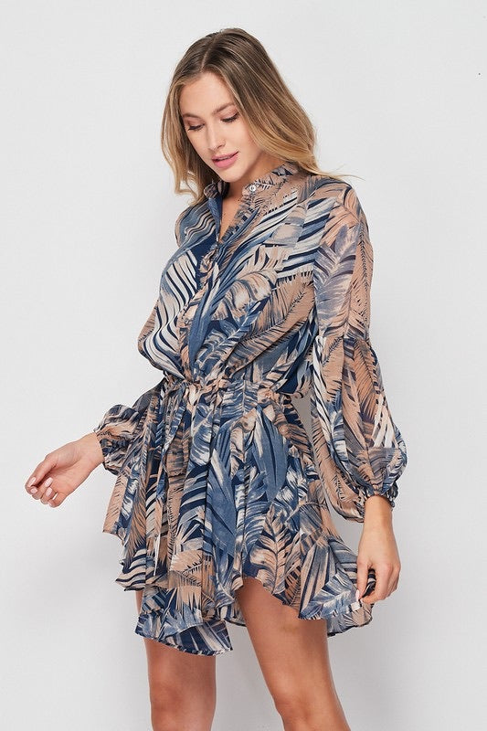 Palm Print Button-down Dress