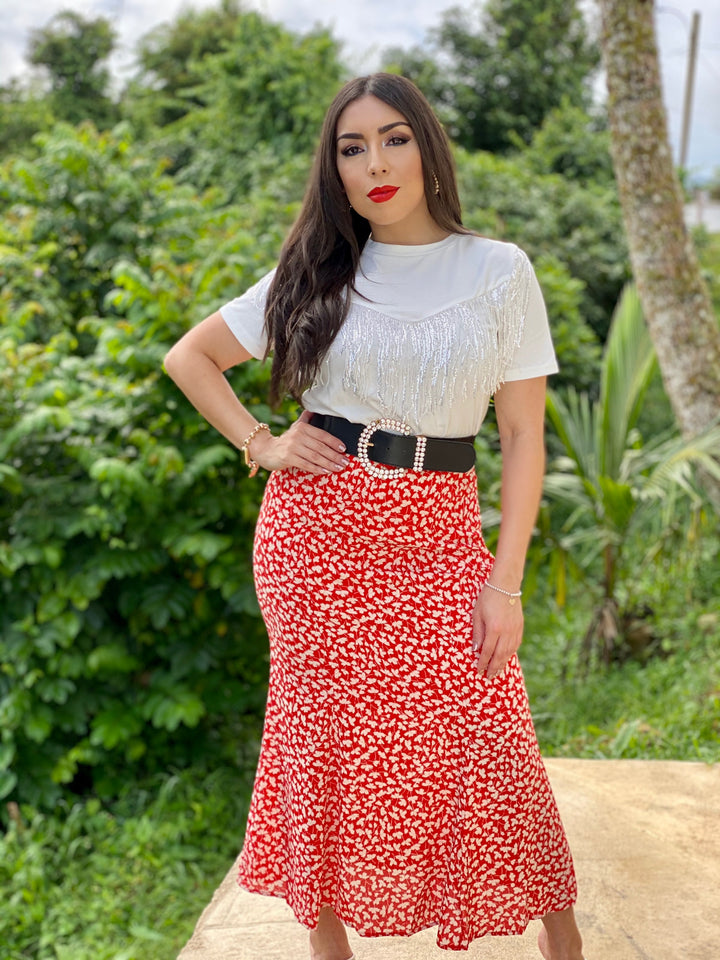 Floral Print Midi Skirt