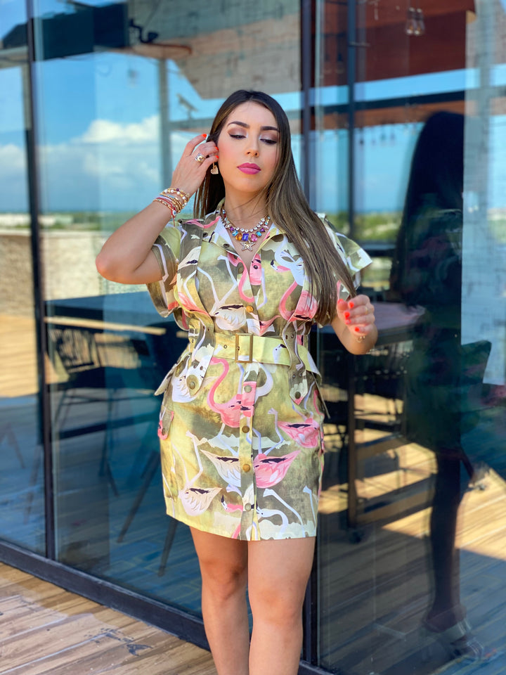 Flamingo Print Mini Dress