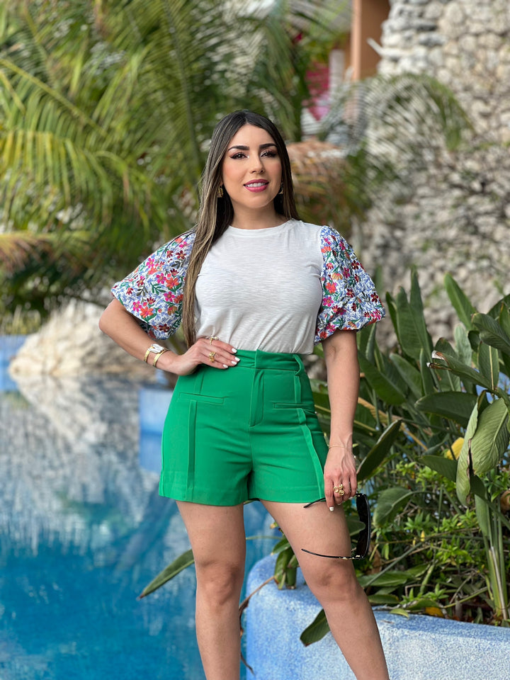 Puff Embroidered Short Sleeve Top