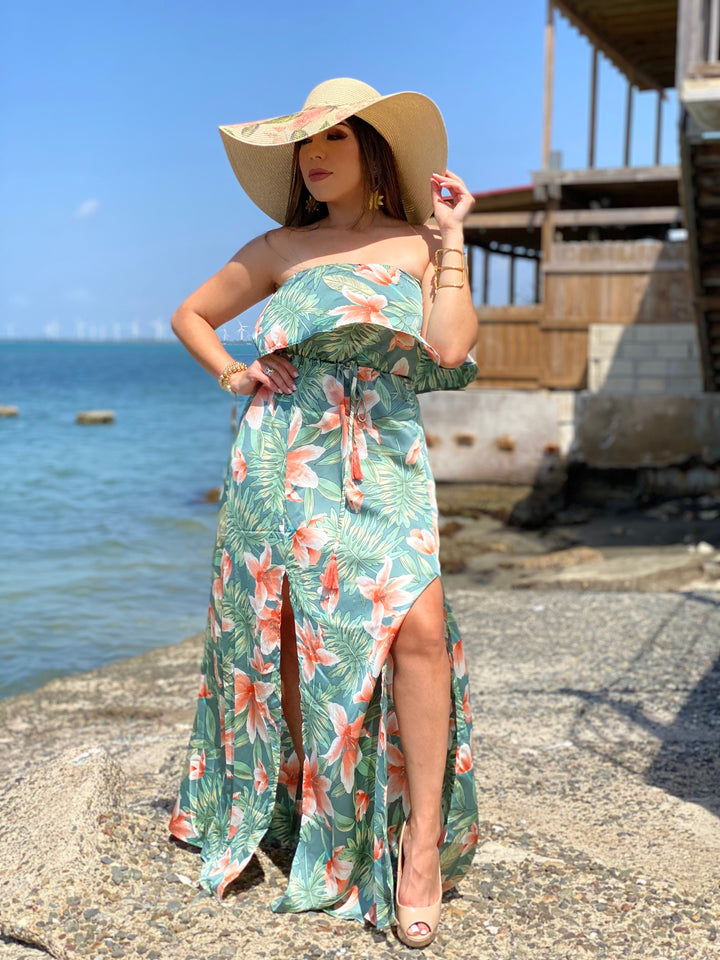 Tube Top Belted Maxi Dress