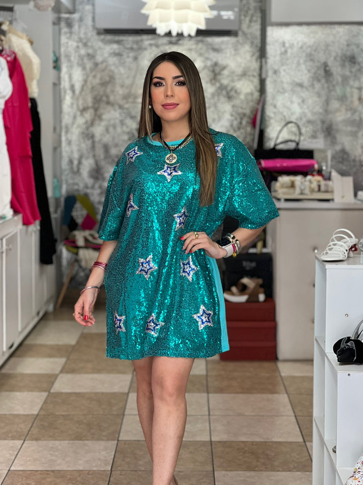 Starry Sequin Shirt Dress