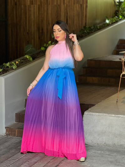 Ombre Pleated Maxi Dress