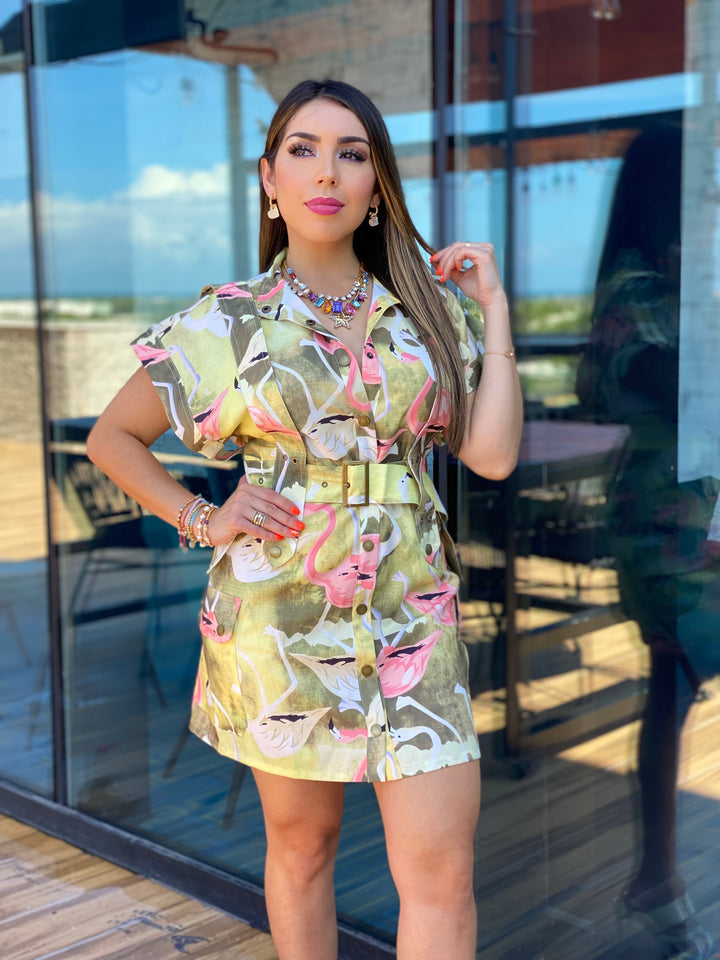 Flamingo Print Mini Dress