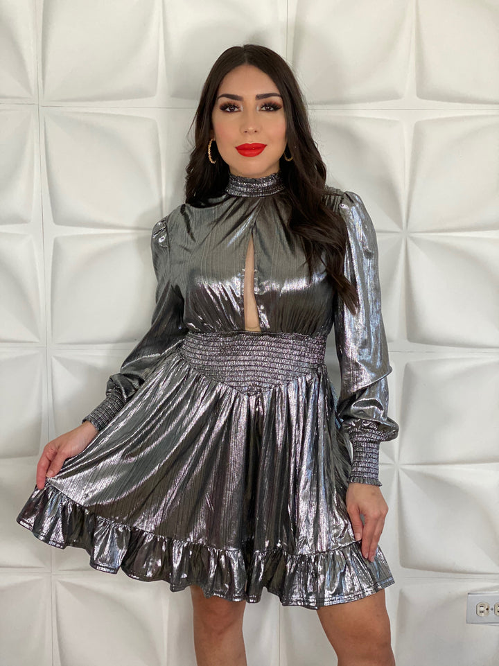 Long Sleeve Metallic Dress