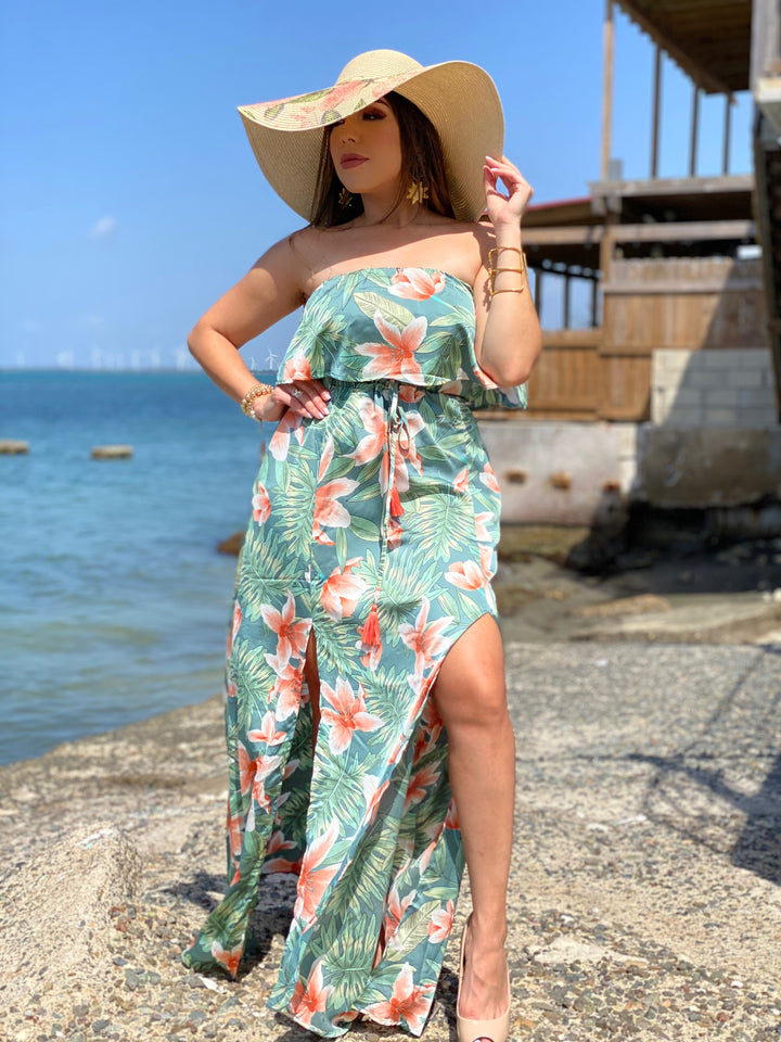Tube Top Belted Maxi Dress