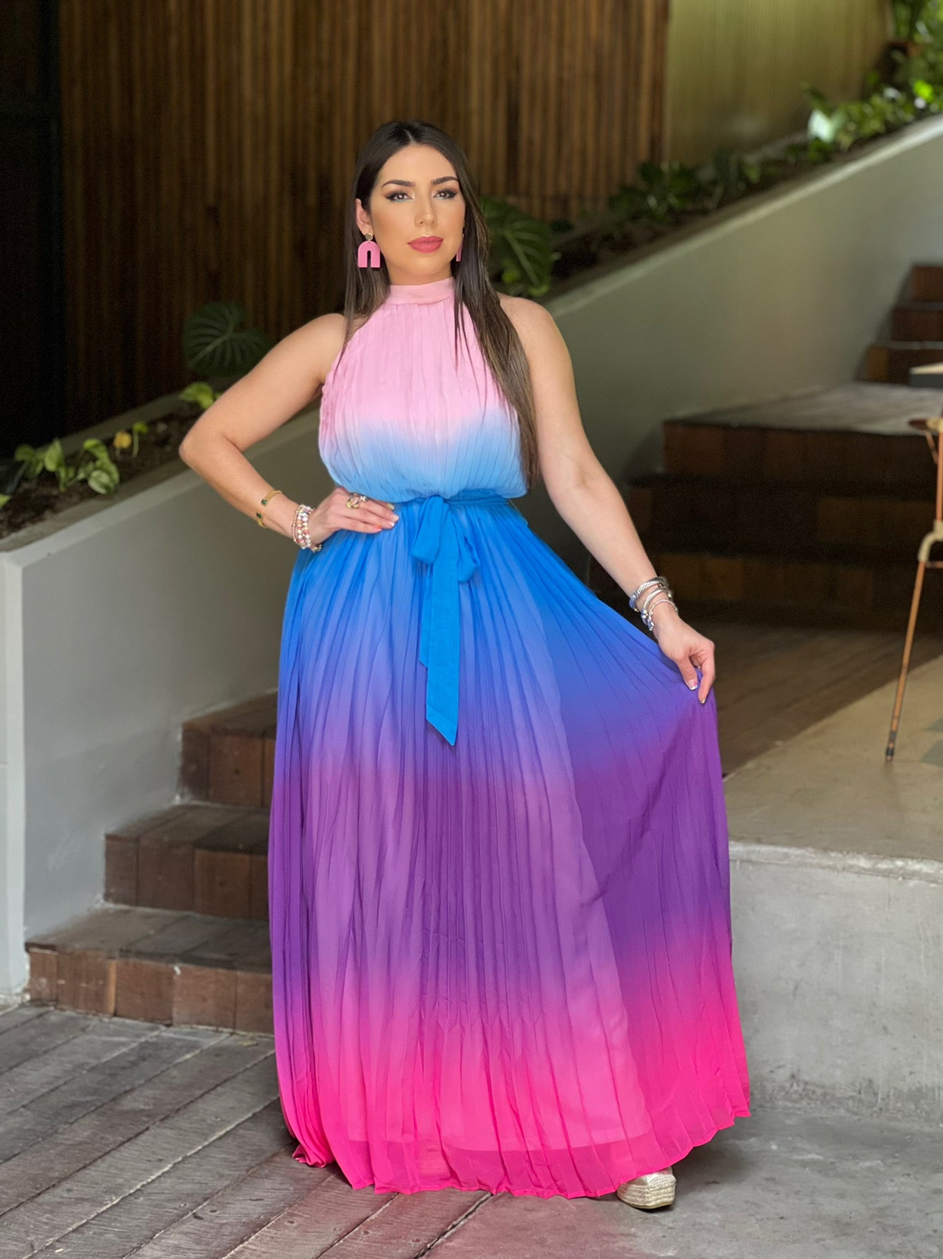 Ombre Pleated Maxi Dress