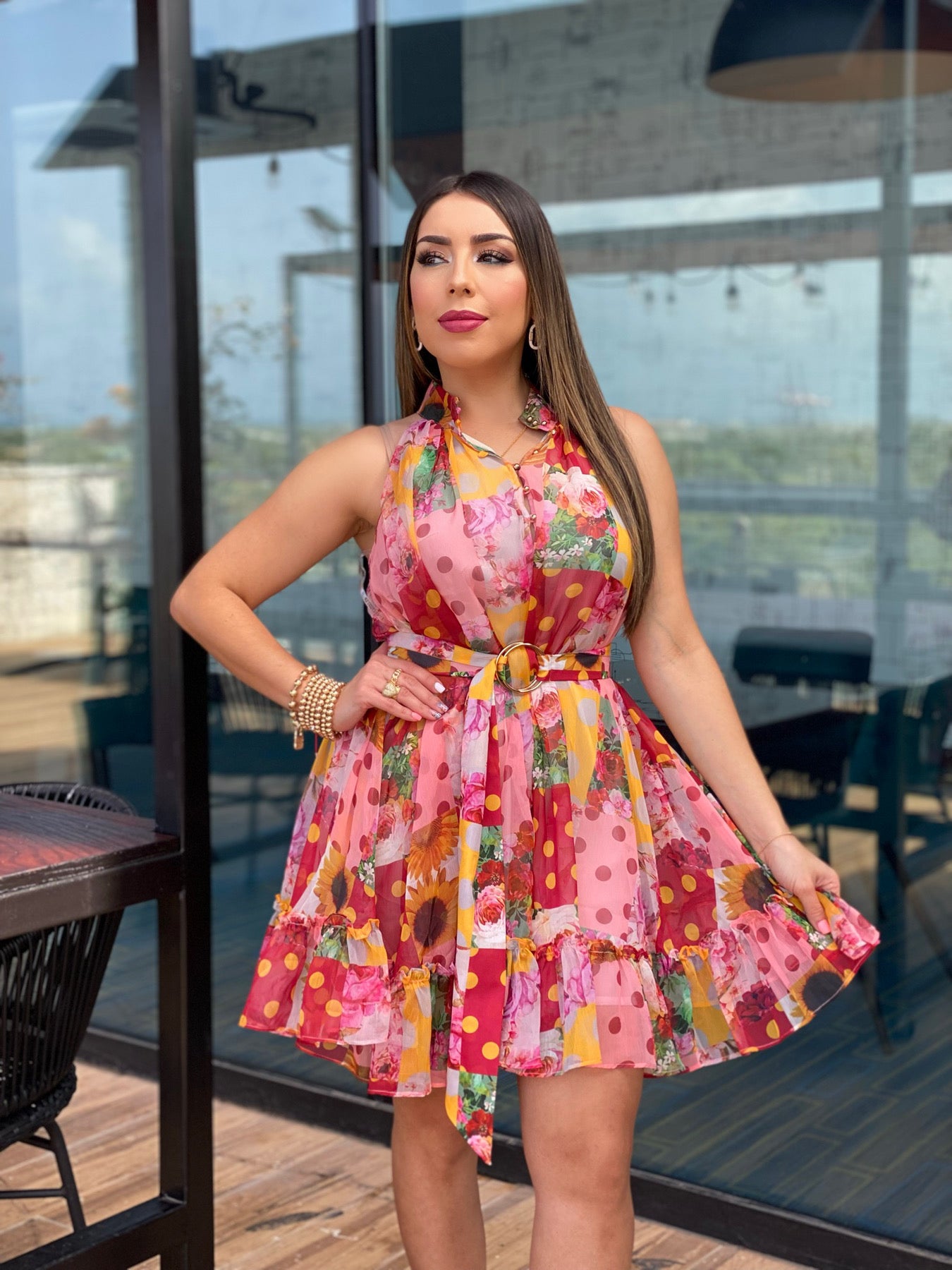 Polka and Floral Mini Dress