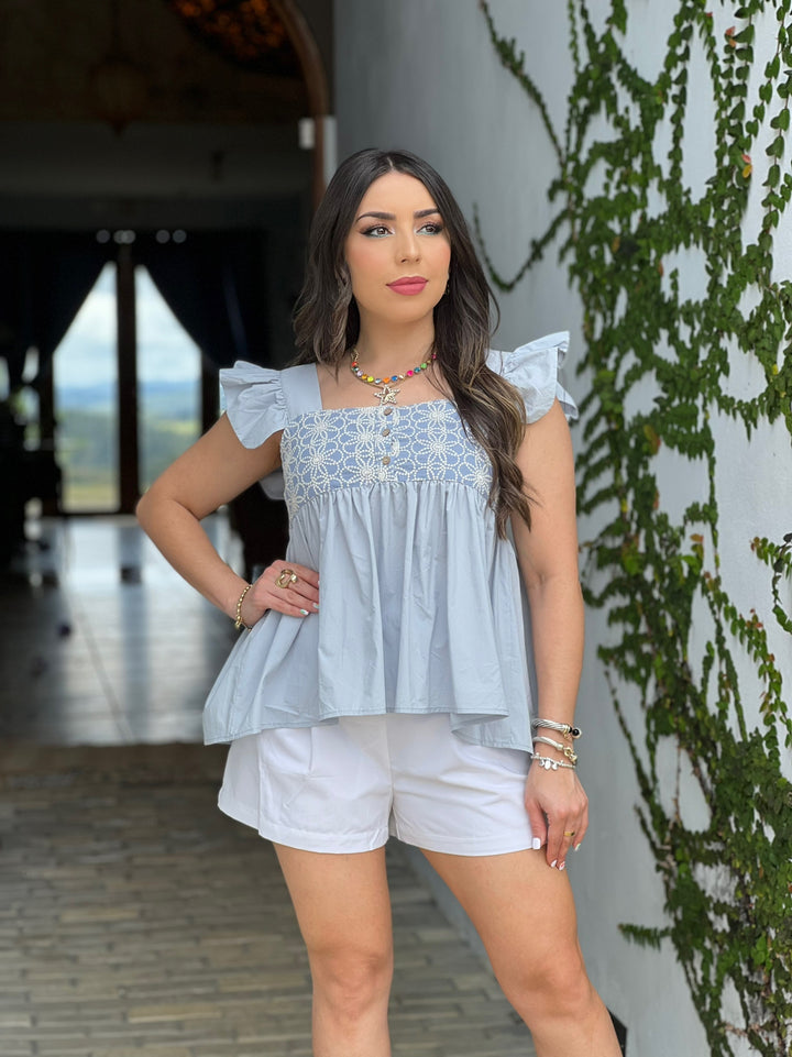 Embroidered Poplin Top