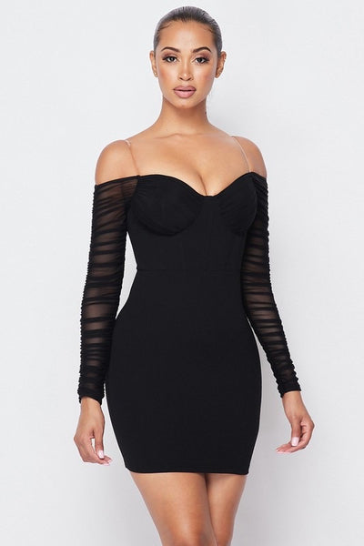 SEXY RUCHED OFF SHOULDER DRESS