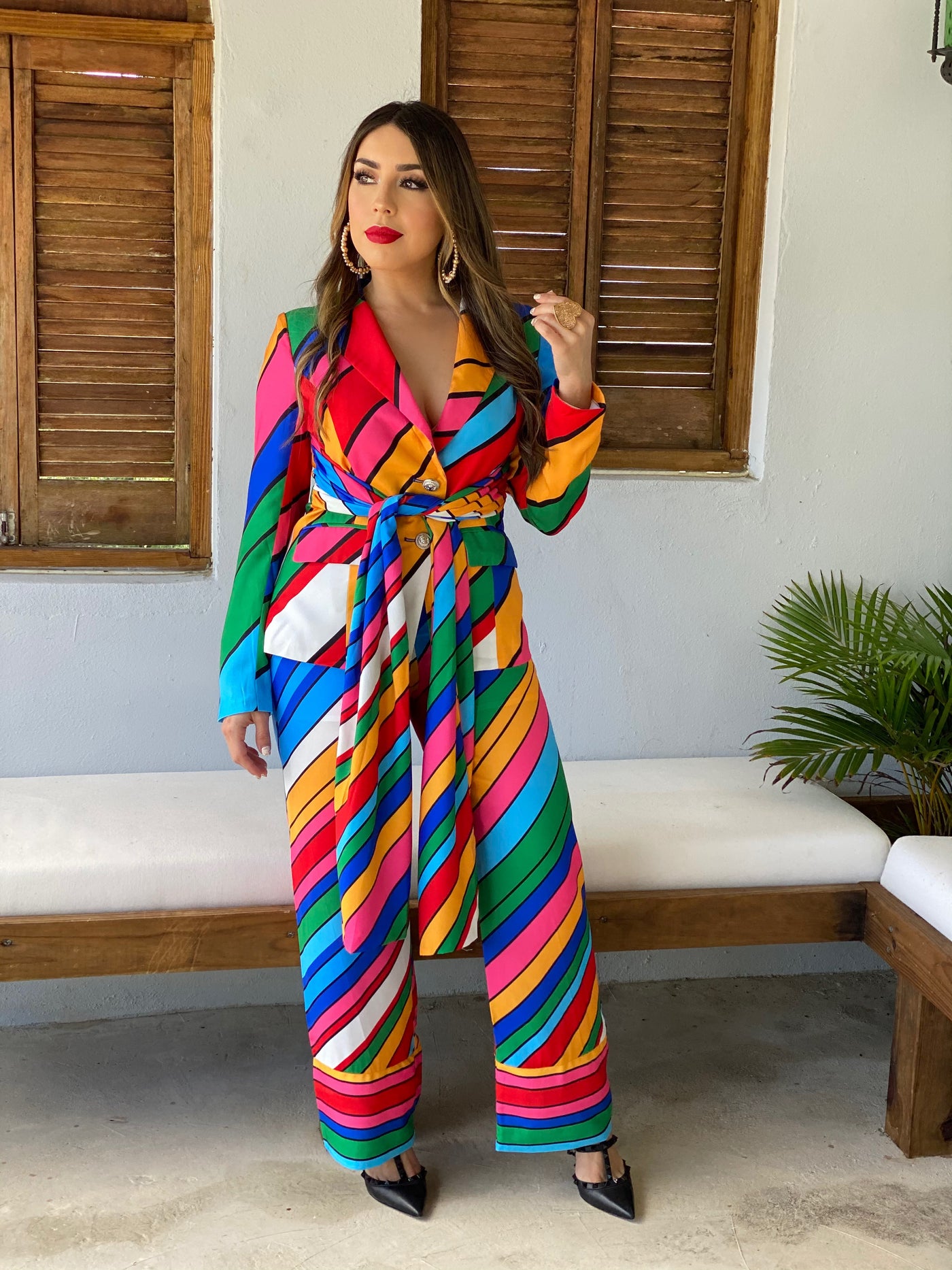 Rainbow Print Blazer Set