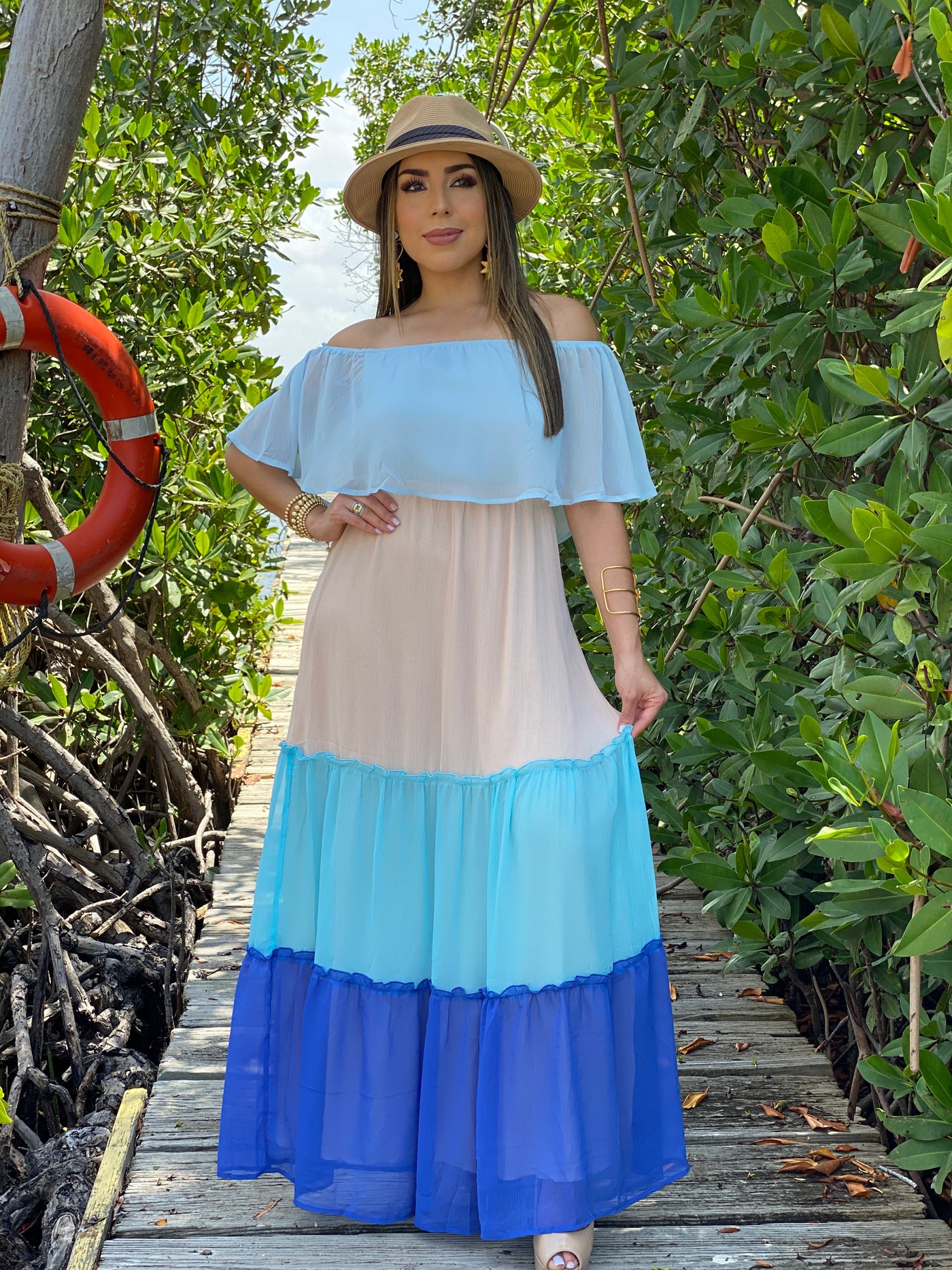 Chiffon Color Block Tiered Dress